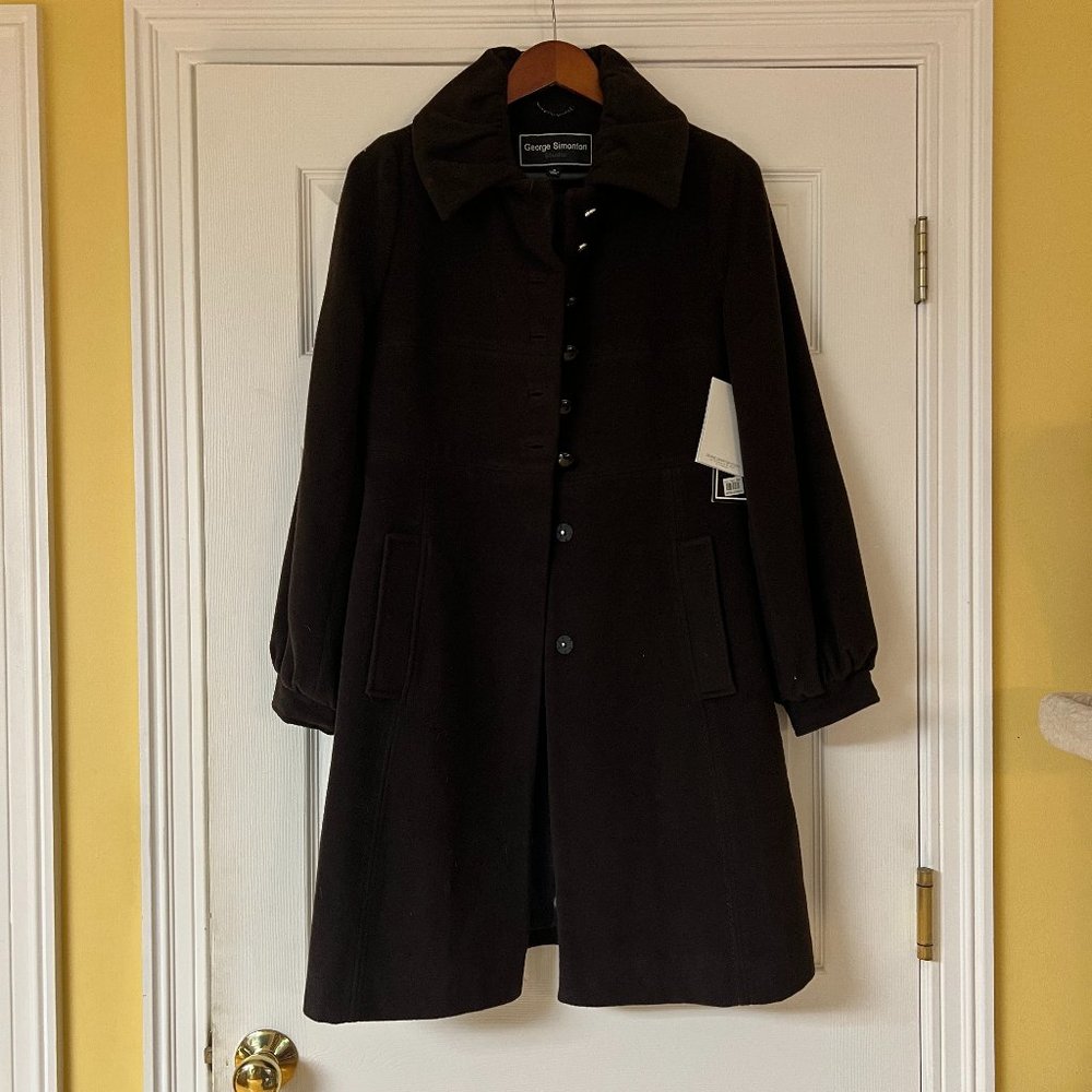 NWT George Simonton Studio Long Black Wool Coat Size 8